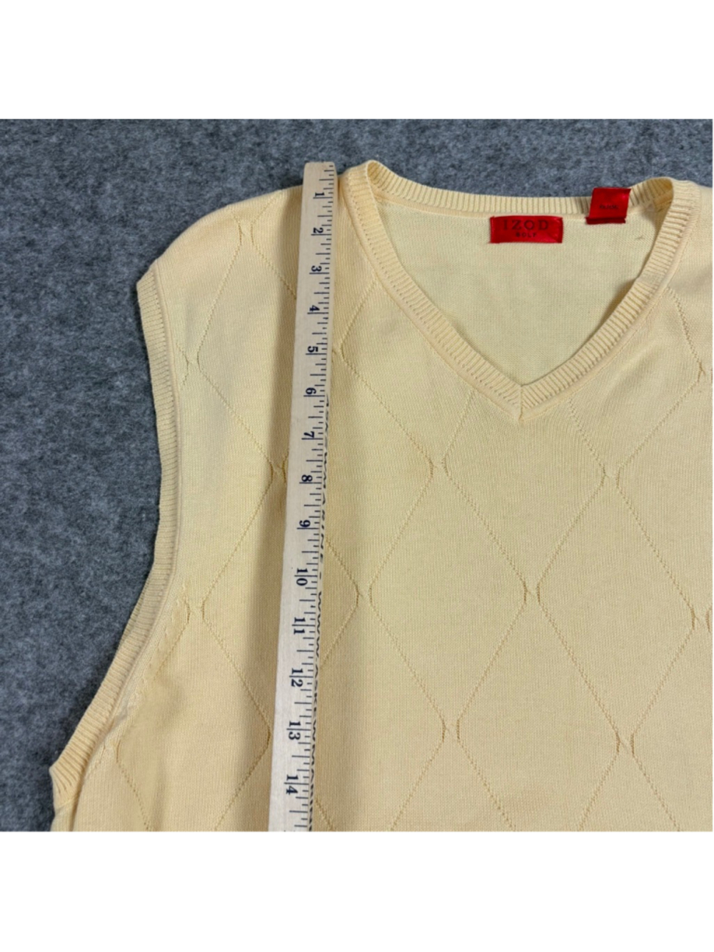 IZOD Golf Sweater Vest XL Yellow Argyle V Neck 100% Cotton Mens Preppy - Picture 8 of 12